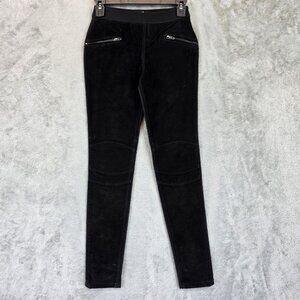 BLANKNYC Leggings Womens 25 Black Suede Leather Pull-On Moto Zip Pockets Stretch